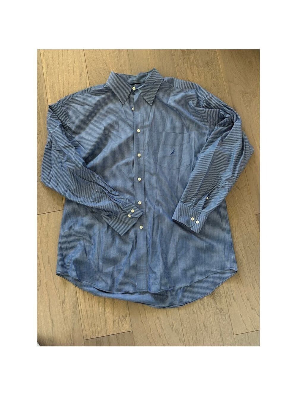 Nautica Men's Blue White Striped Button Down Shirt XXL